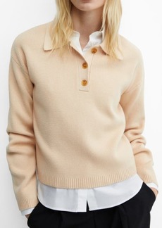 MANGO Long Sleeve Rib Polo Sweater