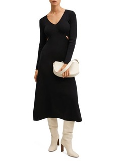 MANGO Long Sleeve Side Cutout Dress in Black at Nordstrom