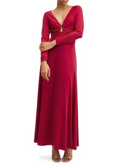 MANGO Long Sleeve Side Slit Maxi Dress in Cherry at Nordstrom