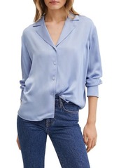 MANGO Matte Satin Button-Up Blouse in Sky Blue at Nordstrom