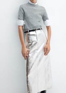 MANGO Metallic Faux Leather Midi Skirt