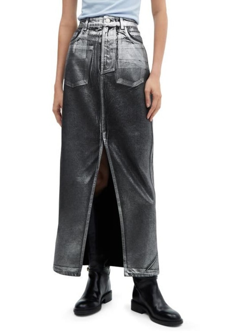MANGO Metallic Foil Denim Skirt