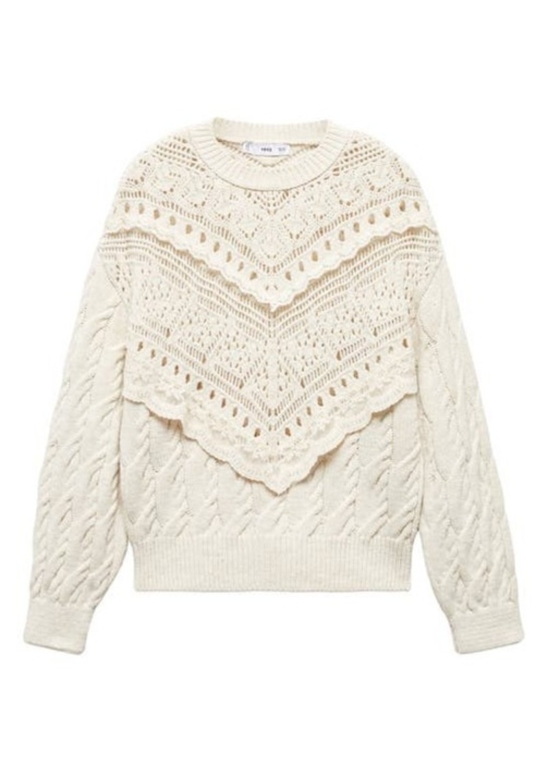 MANGO Openwork Lace Cable Stitch Sweater