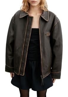 MANGO Oversize Distressed Leather Jacket
