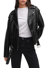 MANGO Oversize Faux Leather Moto Jacket