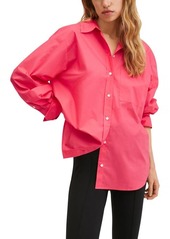 MANGO Oversize Poplin Button-Up Shirt in Coral Red at Nordstrom