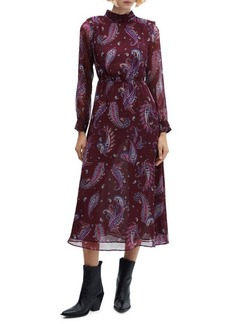 MANGO Paisley Print Long Sleeve Chiffon Midi Dress