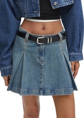 MANGO Pleated Denim Miniskirt