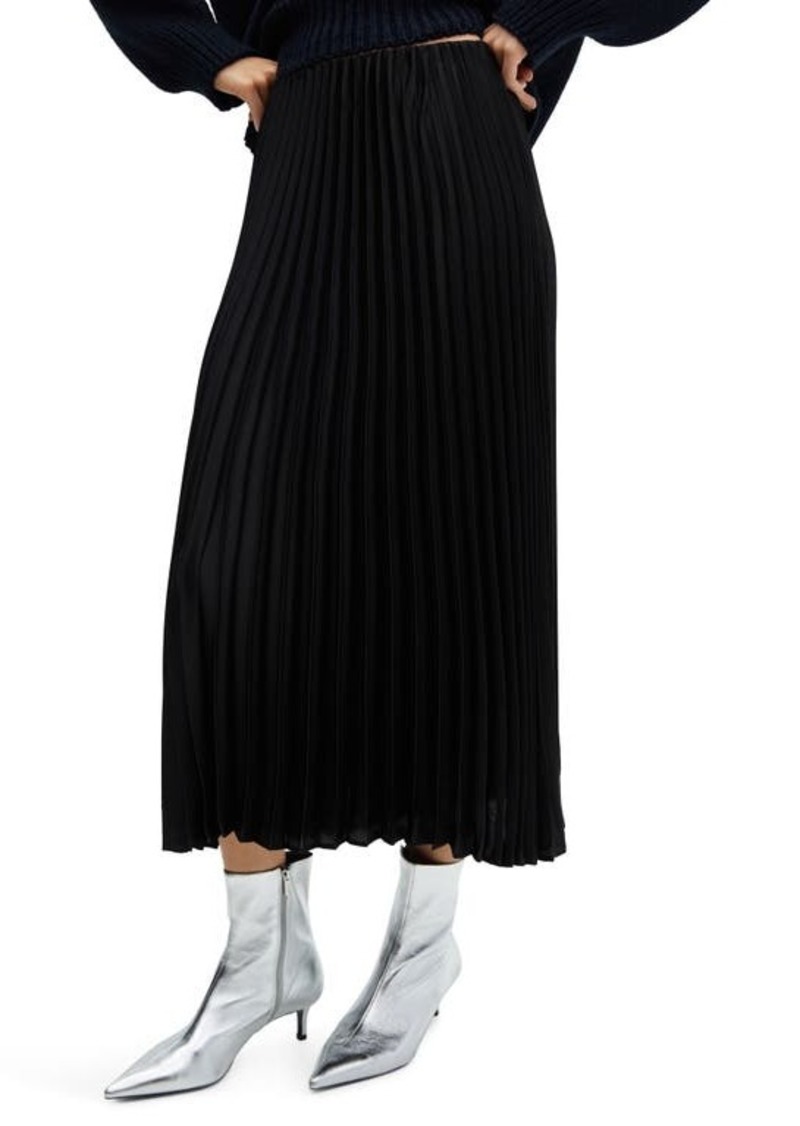MANGO Pleated Satin Midi Skirt