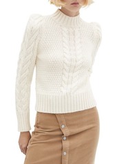 MANGO Puff Shoulder Cable Mock Neck Sweater