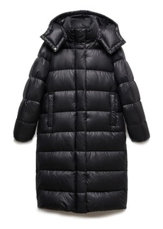 MANGO Quilted Hooded Longline Down Puffer Jacket