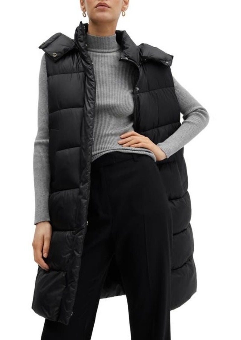 MANGO Quilted Puffer Vest with Detachable Hood