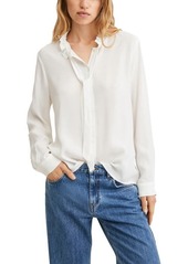 MANGO Ruffle Tie Neck Blouse in Off White at Nordstrom