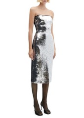 MANGO Sequin Strapless Midi Gown