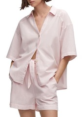 MANGO Short Sleeve Cotton & Linen Button-Up Shirt
