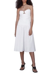 MANGO Strapless Cotton Blend Midi Dress