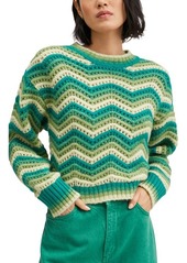 MANGO Stripe Crop Sweater in Green at Nordstrom