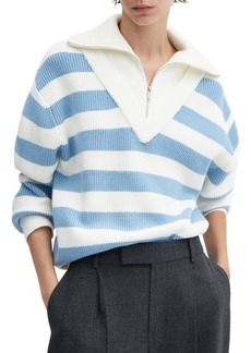 MANGO Stripe Rib Half Zip Sweater