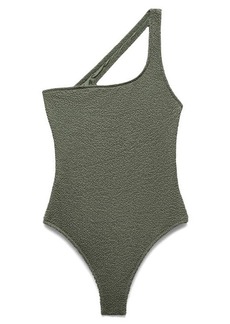 MANGO Textured One-Shoulder One-Piece Swimsuit
