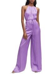 MANGO Tie Waist Wide Leg Satin Jumpsuit