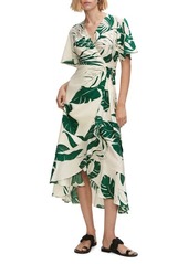 MANGO Tropical Print Short Sleeve Wrap Dress