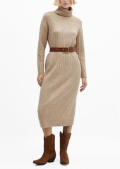 MANGO Turtleneck Long Sleeve Rib Midi Sweater Dress