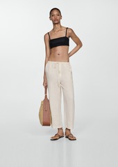 Mango Women's 100% Linen Jogger Trousers - Medium Brown