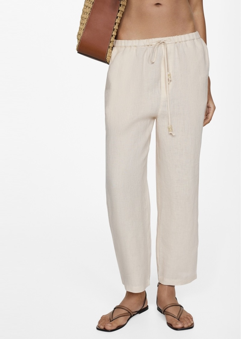 Mango Women's 100% Linen Jogger Trousers - Ecru