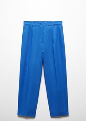 Mango Women's 100% Linen Straight Pants - Medium Blue