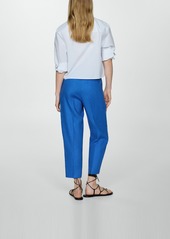 Mango Women's 100% Linen Straight Pants - Medium Blue