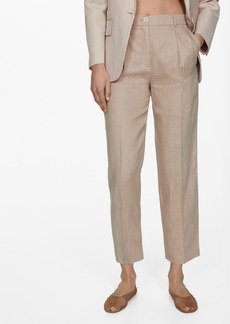 Mango Women's 100% Linen Straight Pants - Light Beige