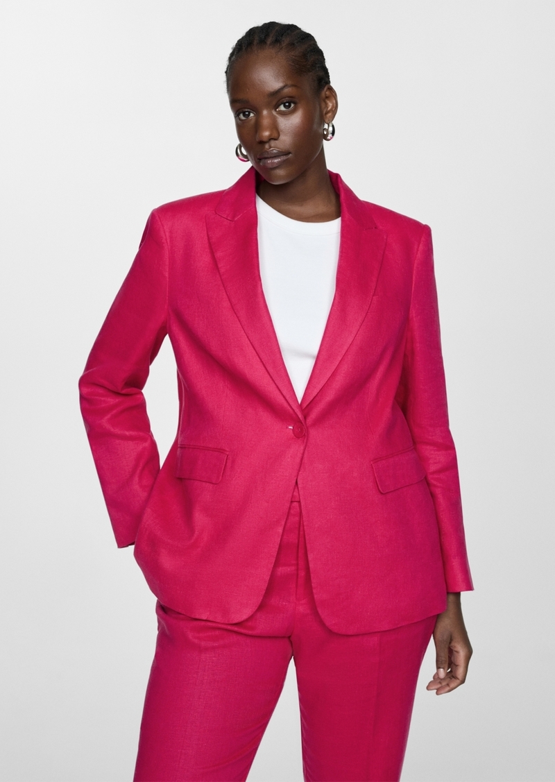 Mango Women's 100% Linen Suit Blazer - Bright Pink