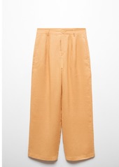 Mango Women's 100% Linen Wideleg Pants - Medium Yellow