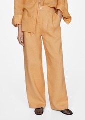 Mango Women's 100% Linen Wideleg Pants - Medium Yellow