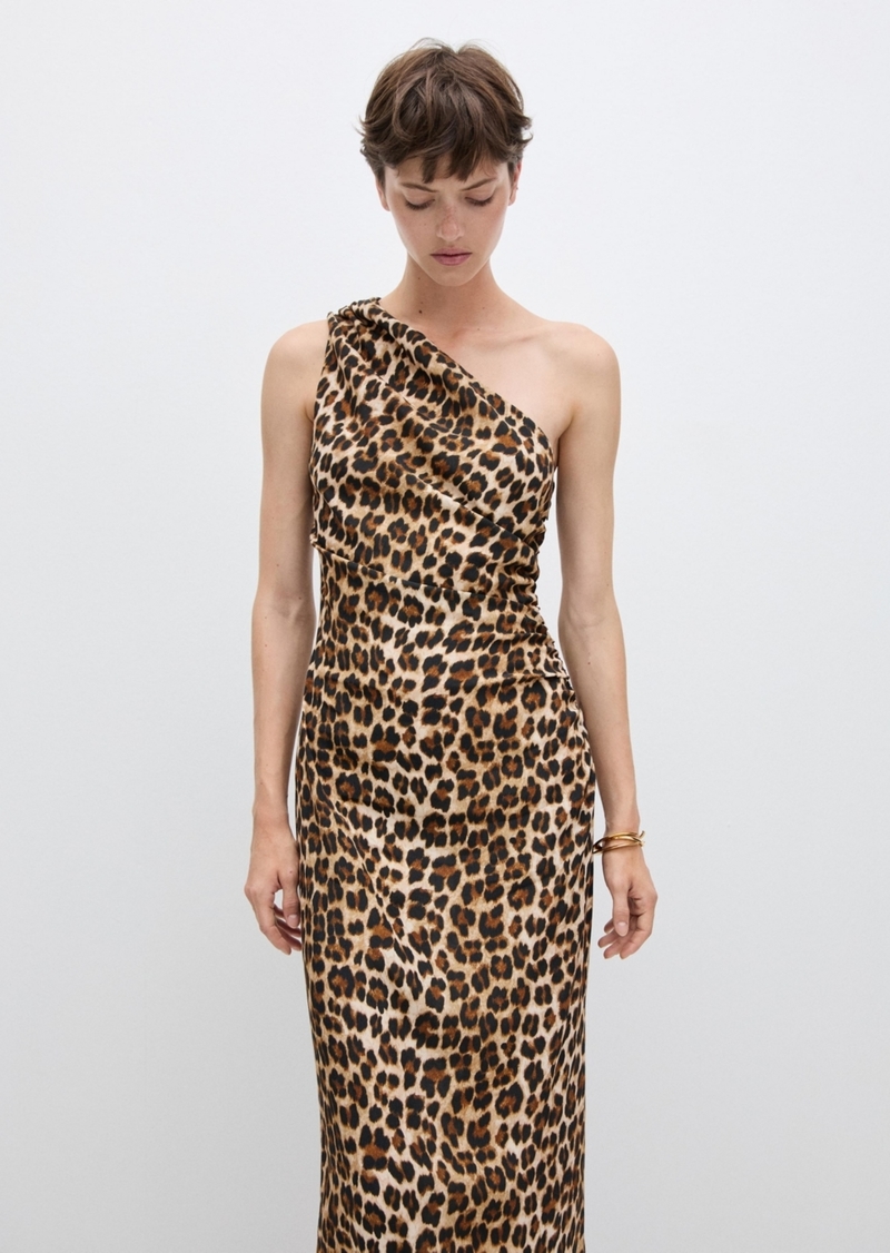 Mango Women's Asymmetrical Animal Print Dress - Beige