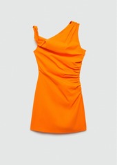 Mango Women's Asymmetrical Pleated Dress - Orange