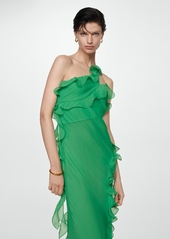 Mango Women's Asymmetrical Ruffle Dress - Green