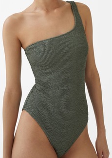 Mango Women's Asymmetrical Textured Swimsuit - Olive Green