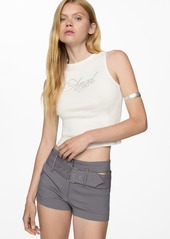 Mango Women's Belt Detail Asymmetrical Shorts - Gray