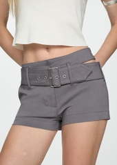 Mango Women's Belt Detail Asymmetrical Shorts - Gray