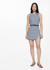 Mango Women's Belt Detail Houndstooth Dress - Blue