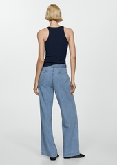 Mango Women's Belt Flowy Pants - Medium Blue