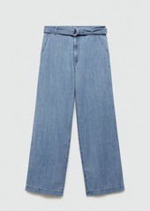 Mango Women's Belt Flowy Pants - Medium Blue