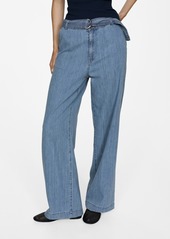 Mango Women's Belt Flowy Pants - Medium Blue