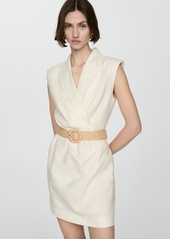 Mango Women's Belt Linen Dress - Off White