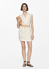 Mango Women's Belt Linen Dress - Off White