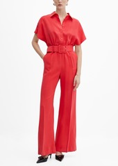 Mango Women's Belt Long Jumpsuit - Bright Red