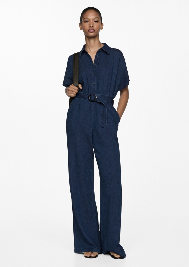 Mango Women's Belt Long Jumpsuit - Night Blue