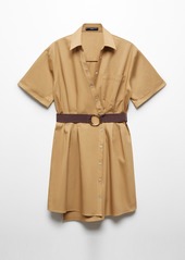 Mango Women's Belt Shirt Dress - Medium Brown