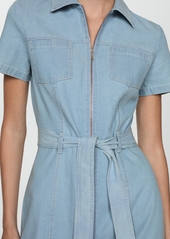 Mango Women's Belted Denim Dress - Light Blue